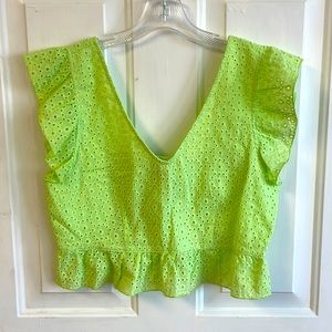 Lime green floral print top size M